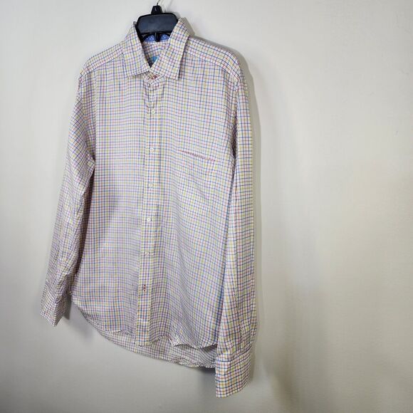 J McLaughlin Mens Shirt Medium White Check Long Sleeve Preppy Pocket Button Up - Picture 5 of 12